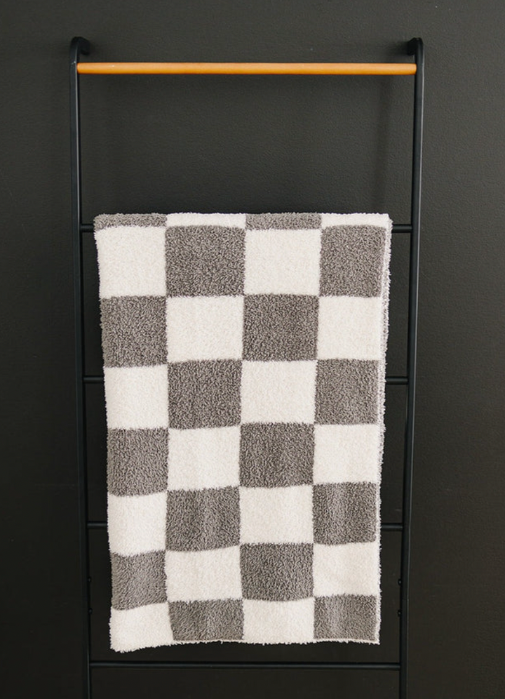 Mebie Baby - Plush Baby Blanket in Charcoal Checkers 30"x40"