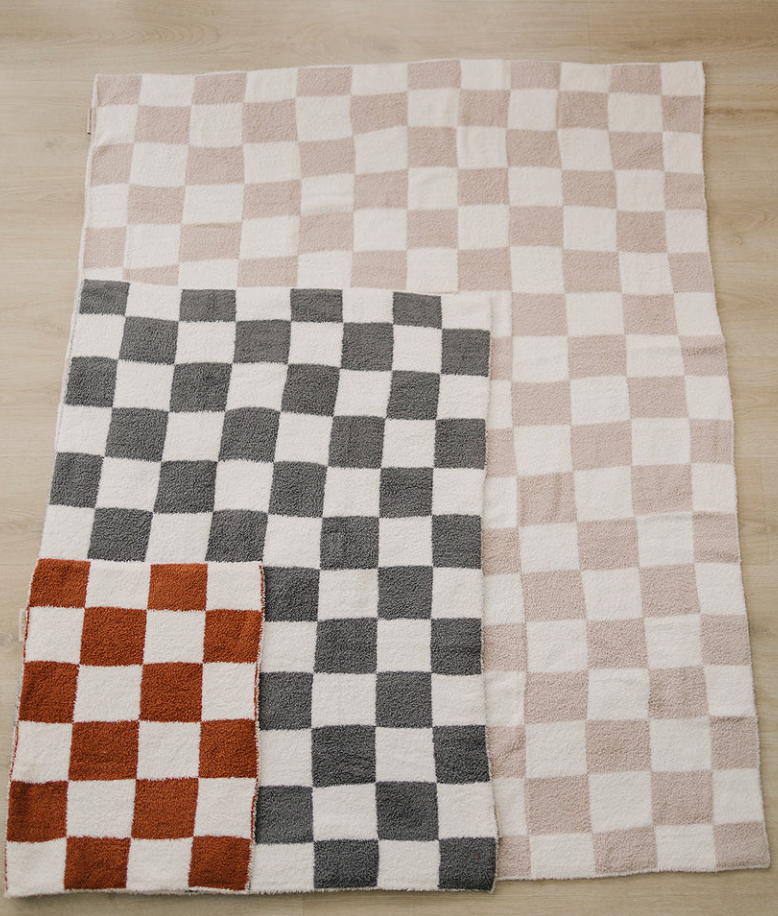 Mebie Baby - Plush Lovey Blanket in Charcoal Checkers 15"x20"