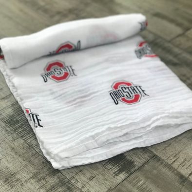 100% Organic Cotton Muslin Blanket in The Ohio State Logo