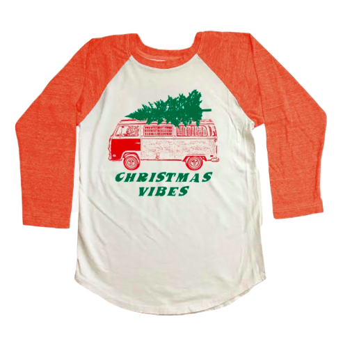 Tiny Whales - Christmas Vibes Raglan in Natural/Heather Red (5)