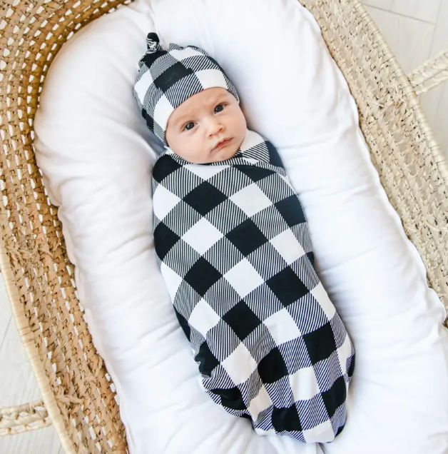 Little Sleepies - Buffalo Plaid Bamboo Swaddle in Black and White