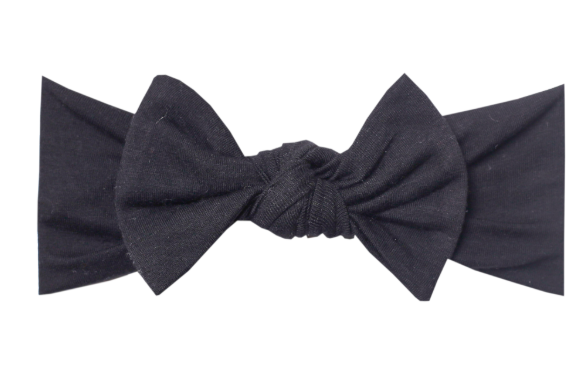 Copper Pearl - Infant Stretchy Soft-Knit Bow Headband in Midnight Black