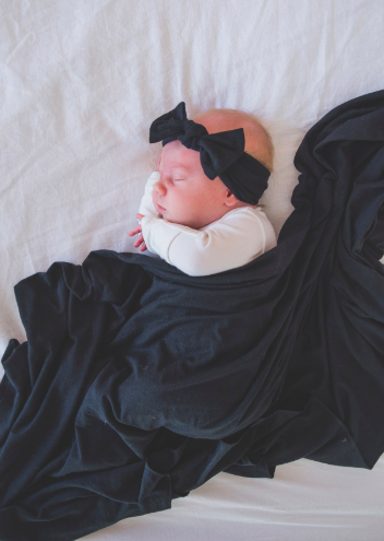 Copper Pearl - Infant Stretchy Soft-Knit Bow Headband in Midnight Black
