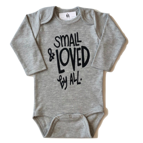 Small and loved by all long sleeve baby onesie