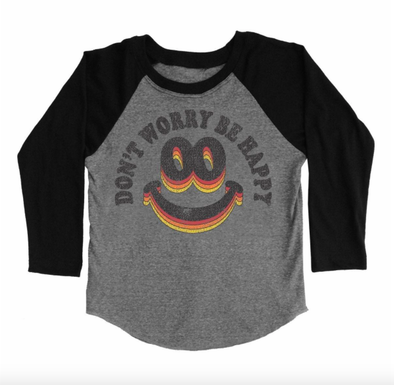 Tiny Whales - Don't Worry Raglan in Grey and Black