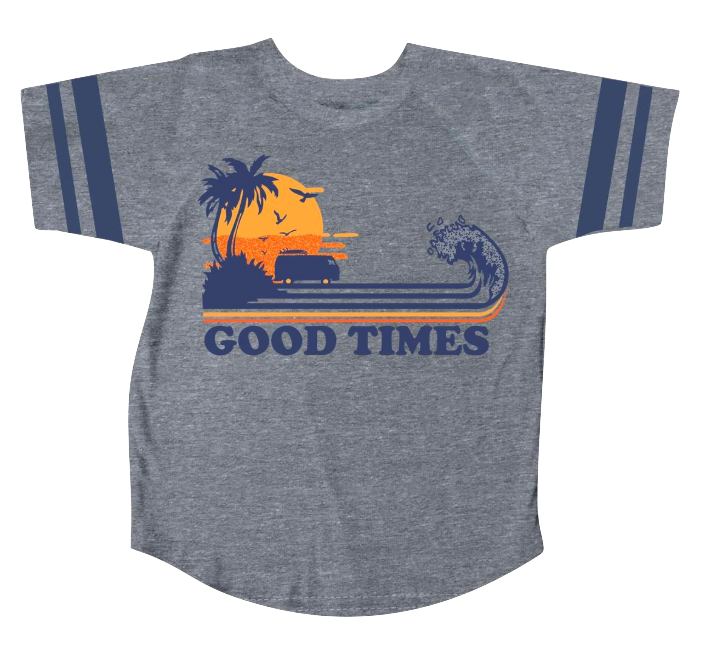 Tiny Whales Good Times football tee in grey