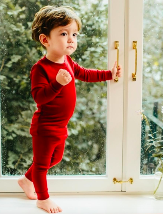 Basic Kids Modal Pajamas in Dark Red