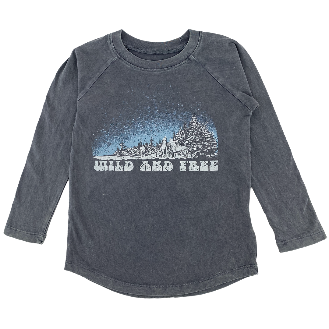 Tiny Whales - 'Wild and Free' LS Raglan in Mineral Black