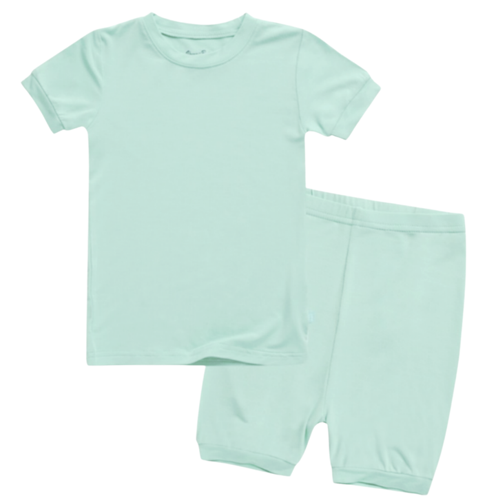 Basic Kids Modal Short-Sleeve Pajamas in Creammint