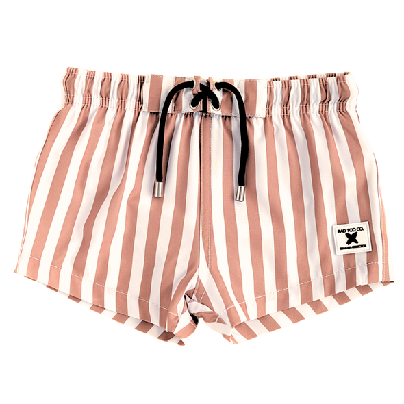 Rad Tod - Swim Shorts in Dark Camel Stripes