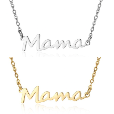 Women's Mama Script Necklace in White Gold or Gold