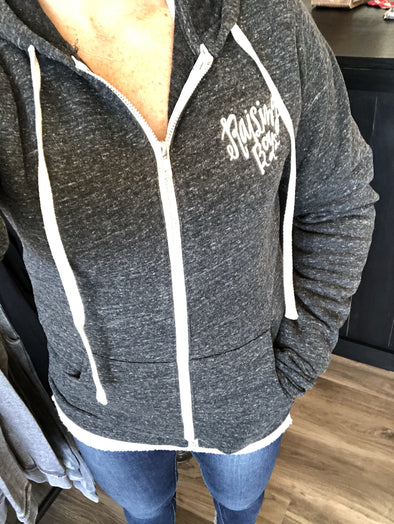 Roman & Leo - Women's Raising Boys Zip Up Hoodie Sweatshirt in Charcoal