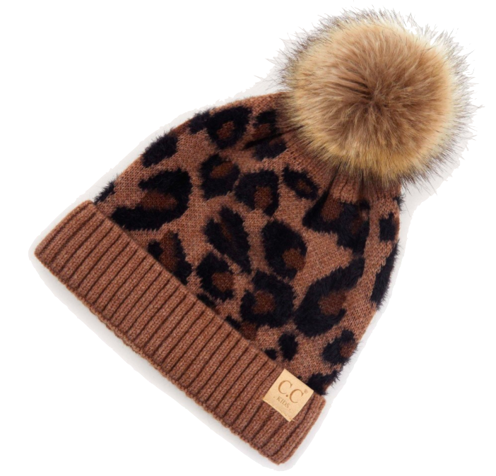 toddler leopard faux fur pom beanie
